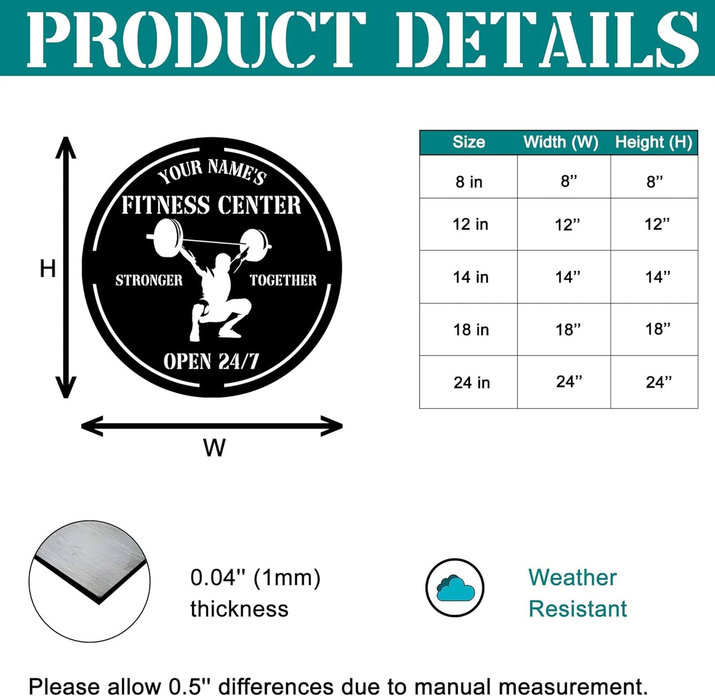 Personalized Home Gym LED Tin Metal Sign Multiple Sizes, Gym Sign Wall Decor, Exercise Workout Room Decor Fitness Center, Motivational Inspirational Hanging Wall Art Wall Plaque (04 w/lights)