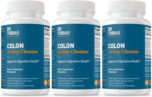 Dr. Tobias Colon 14 Day Cleanse, Advanced Gut Cleanse Detox for Women & Men with Cascara Sagrada, Psyllium Husk, Senna Leaf & Probiotics, Non-GMO Colon Cleanse, 3 Bottles of 28 Capsules (1-2 Daily)