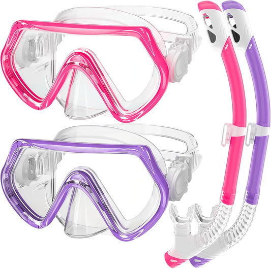 Snorkeling Gear for Kids, Kids Snorkel Set for Ages 3-14, Anti-Fog Diving Mask and Dry Top Snorkel Combo Set, Unisex Swimming Goggles