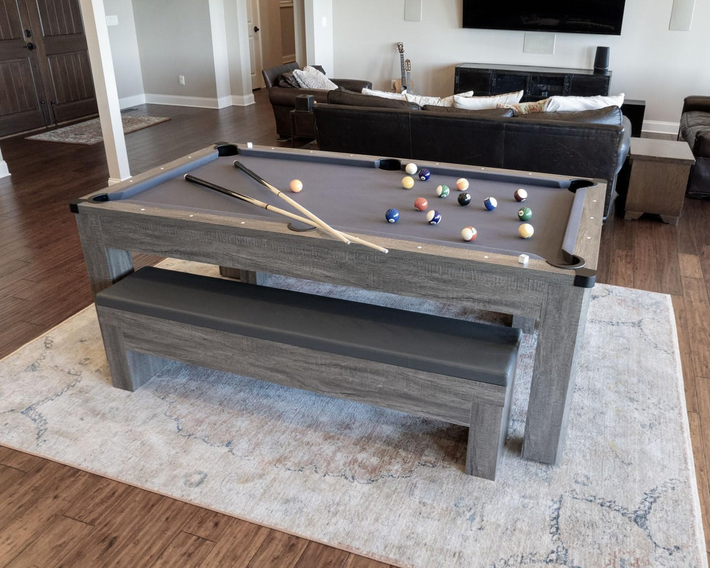 Rocky Mountain Nights 7ft Pool Table with Benches and Dining Top