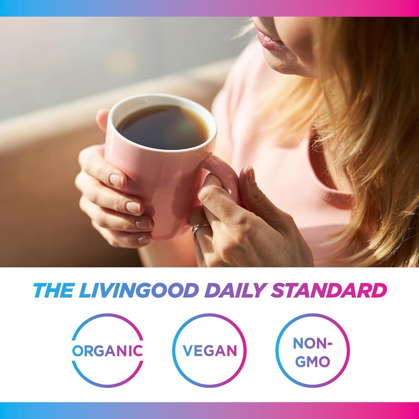 Livingood Daily Coffee with Moringa, Ground Medium Roast Coffee with Plant Based Ingredients for Morning Energy, Made with Moringa Powder, Organic, Non GMO, Vegan, Gluten Free, 20 Servings, 12 oz Bag