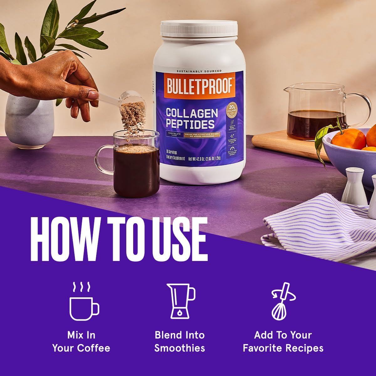 Bulletproof Chocolate Collagen Protein Powder with MCT Oil, 19g Protein, 42.3 Oz, Value Size, Collagen Peptides and Amino Acids for Healthy Skin, Bones and Joints