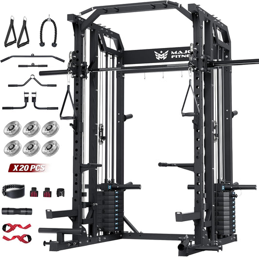 Major Fitness Drone2 Advanced Training Smith Machines– All-in-One Home Gym Squat Rack with Aluminum Pulley Set , Weight Bar, Dual LAT Pull-Down Systems & Cable Crossover Machine for Full-Body Workouts