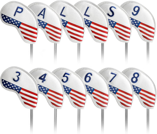 FINGER TEN Premium Synthetic Leather Stylish Iron & Wedge Golf Head Covers Value 12 Piece Set, Embroidered Labels & Fits Most Clubs Gift Set, Travel Protection Accessories