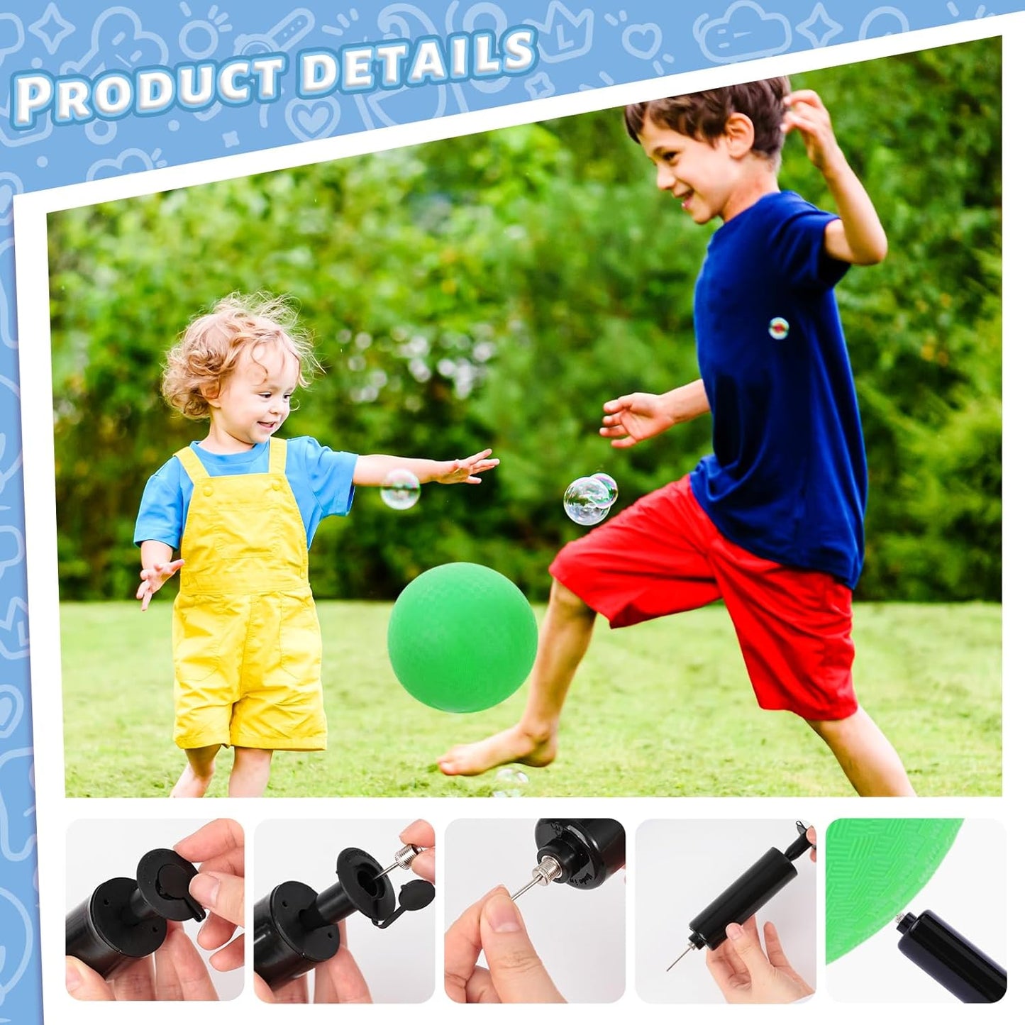 LovesTown Inflatable Playground Ball, 8.5 Inch Dodgeballs Kickballs with Air Pump, for 4 Square Ball Games, Sports Toys, Green