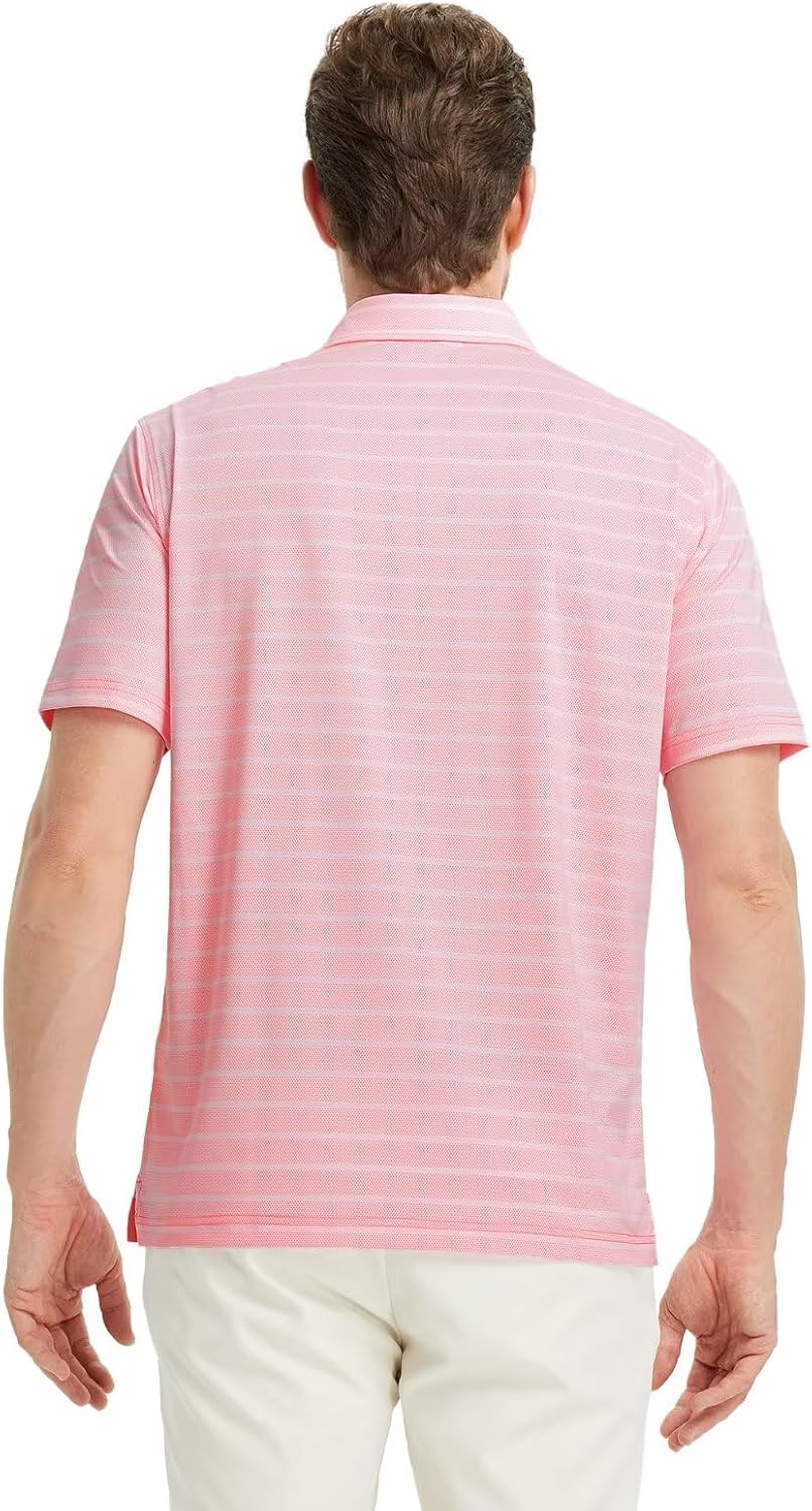 M MAELREG Golf Shirts for Men Short Sleeve Dry Fit Casual Striped Performance Moisture Wicking Collared Mens Polo Shirts
