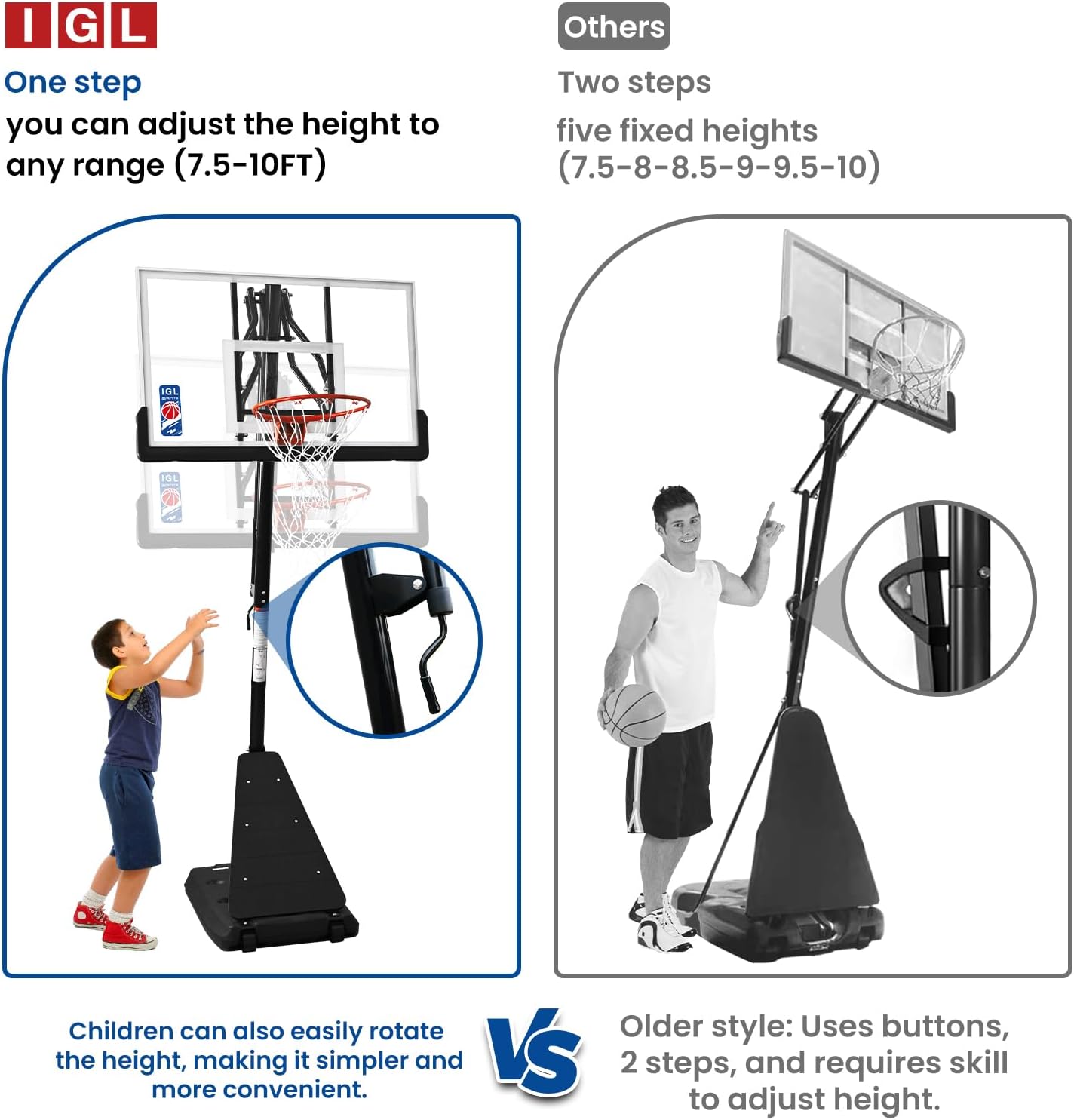 IGL Basketball Hoop Outdoor with 52 Inch Shatterproof Backboard, 10FT Height Portable Basketball Hoop Outdoor, Adjustable Basketball Goal System