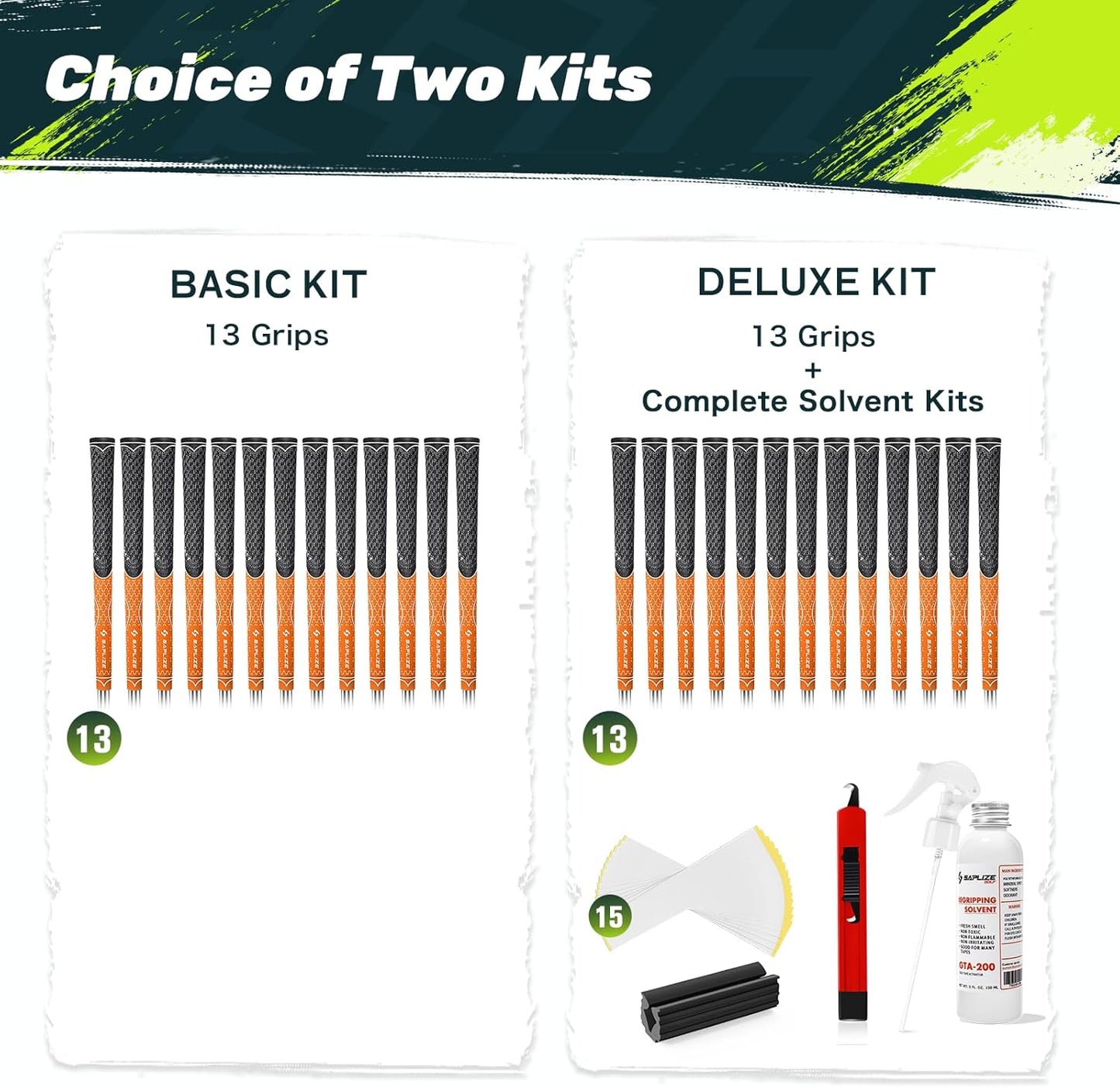 SAPLIZE Hybrid Golf Grips (CL07) - Set of 13, Innovative Design, Cross Corded Rubber Technology, Options of 8 Colors, Standard/Midsize, Basic/Deluxe Kit for Choice, Multicompound Golf Club Grips