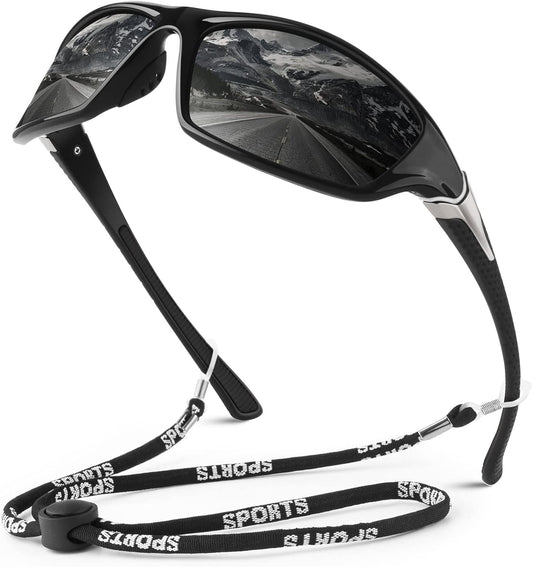 Polarized Sports Sunglasses for Men Women,Fishing Driving Rectangular Goggles UV400 Protection