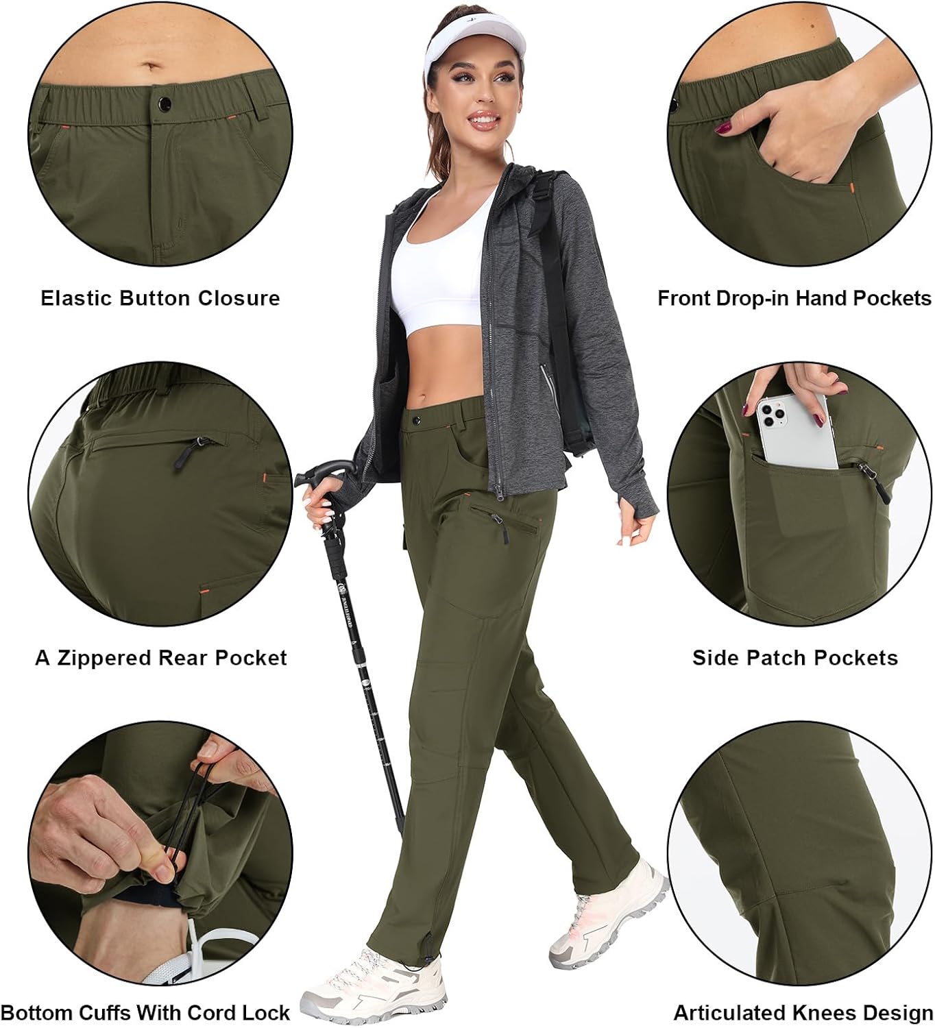 GymBrave Women's Hiking Cargo Pants Quick Dry Outdoor Camping Capris Water Resistant UPF 50 with Zipper Pockets