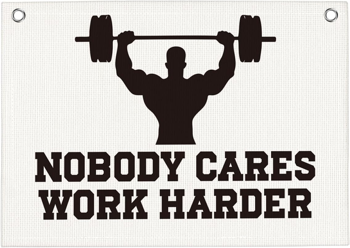 Nobody Cares Work Harder Gym Motivational Wall Art Banner Dorm Posters Gifts for Guys Men Women Gym Flag Decor for Home Gym Bedroom Workout Room 30x20 Inchs