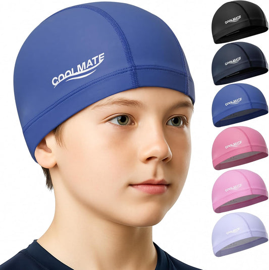 COOLMATE Fabric Swim Cap for Adult Women Men Kid 3 4 6 8 14 16, Silicone Water Resistant Layer, Cloth Swim Cap Gifts for Swimmers, Lightweight for Pool, Lap Swimming (1 pc)