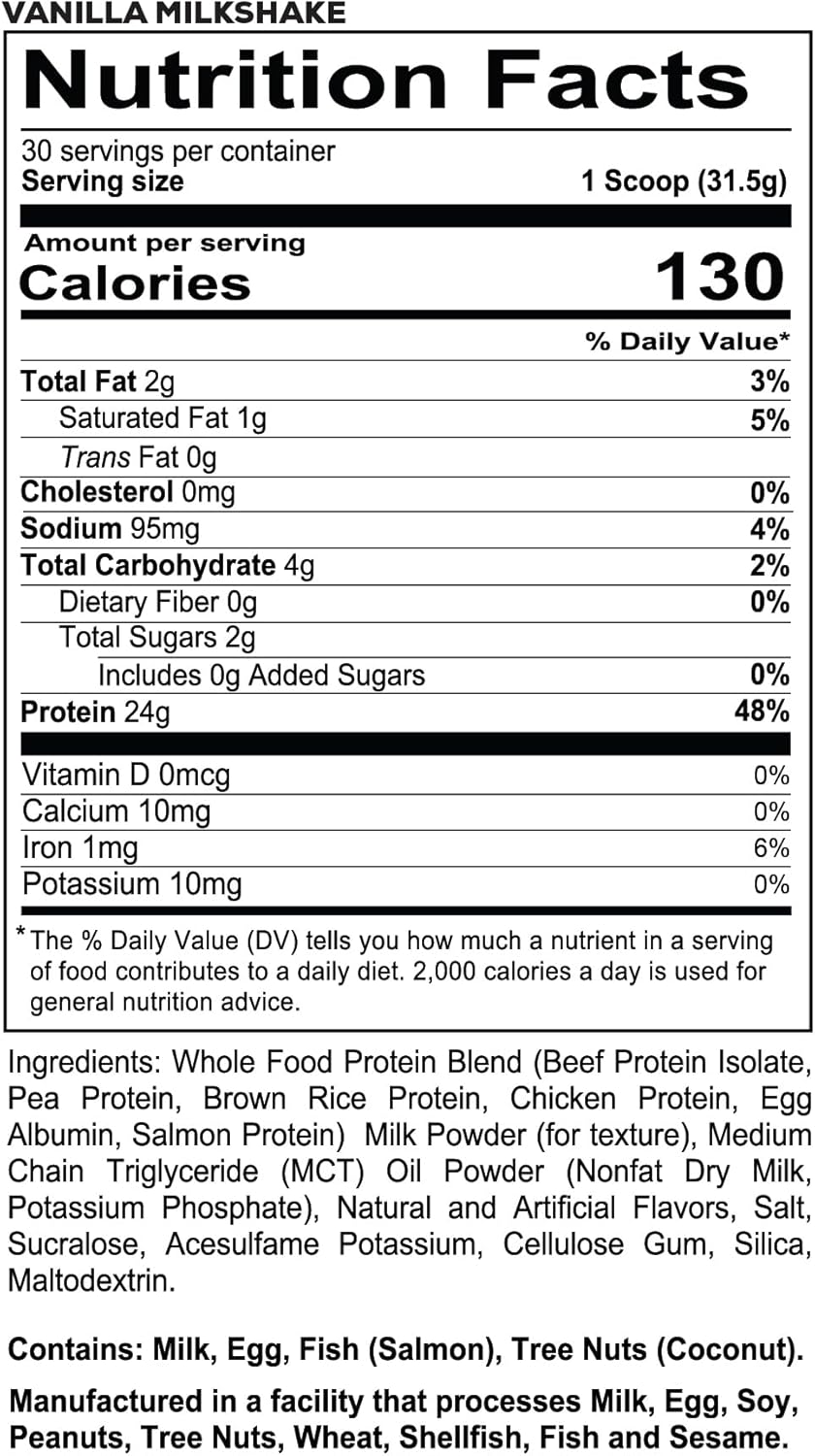 REDCON1 MRE Lite Whole Food Protein Powder, Vanilla Milkshake - Low Carb & Whey Free Meal Replacement with Animal Protein Blends - Easy to Digest Supplement Made with MCT Oils (30 Servings)