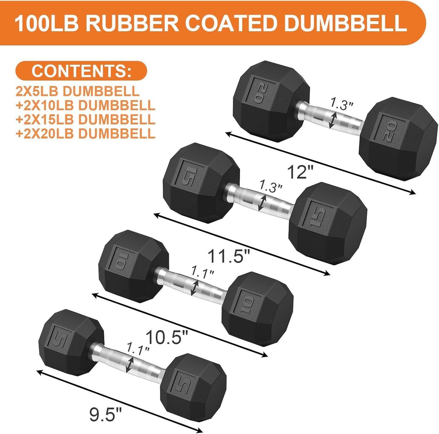 Rubber Coated Hex Dumbbell Weight Set, Multiple Sizes Exercise & Fitness Dumbbells,100LB Set,110LB Set,200LB,350LB,450LB,550LB, 35-50Lbs Pairs for Muscle Toning, Strength Building & Full Body Workout