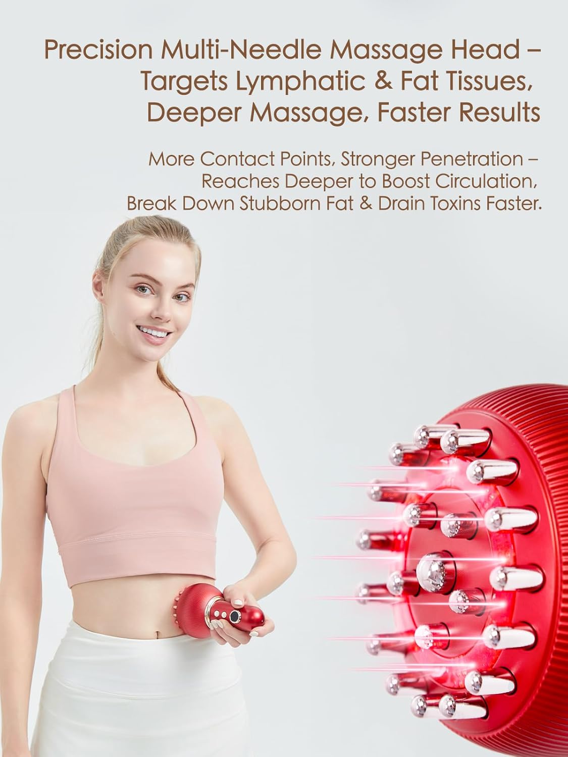 Lymphatic Drainage Massager & Anti Cellulite Massage Tool, Helps Reduce Stretch Marks & Cellulite, for Legs, Arms & Belly, Body Sculpting Machine with Microcurrent, Light, Heat & Vibration,Red