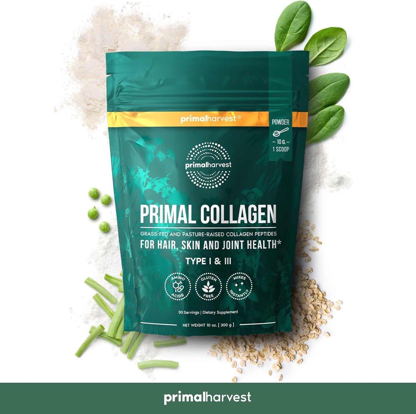 Primal Harvest Collagen Powder for Women or Men Primal Collagen Peptides Powder Type I & III, 10 Oz Collagen Protein Powder for Hair, Skin, Nails (Two Pack, Unflavored)
