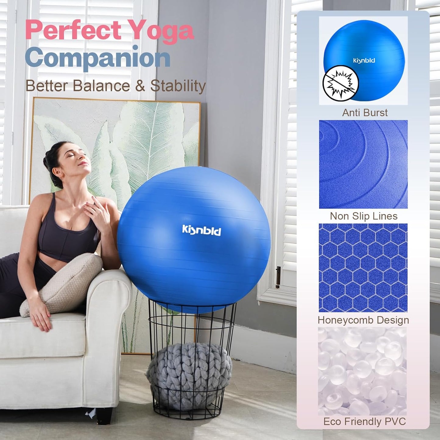 Exercise Ball, Extra Thick Yoga Ball for Workout Pregnancy Stability, 4 Sizes Anti-Burst Balance Ball with Foot Pump - Heavy Duty Fitness Ball Chair for Office, Home & Gym