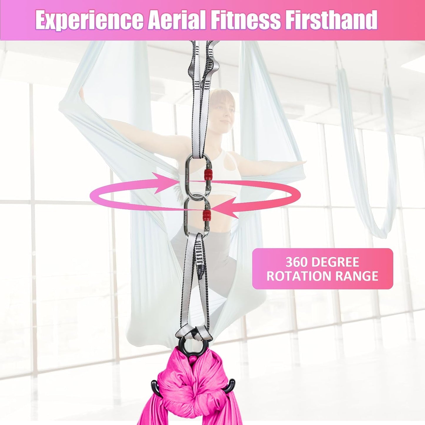 Aerial Silks Kit & Aerial Yoga Hammock - 11Yd Premium Fabric Hardware - Easy Setup for Flying Yoga, Aerial Swing & Fitness - Supports Up to 14ft Rigging