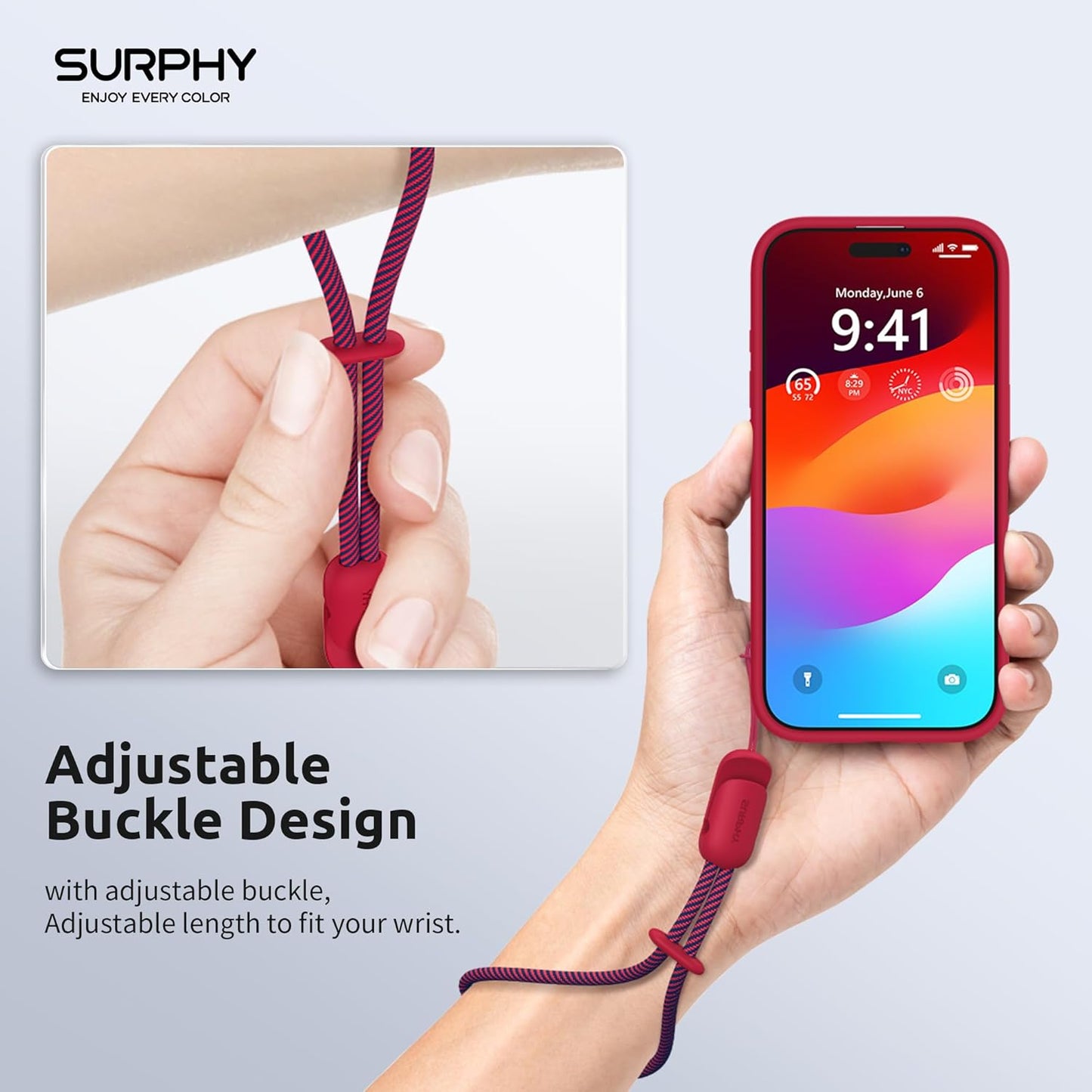 SURPHY 2 Pack Phone Lanyard for Cellphone Case, Phone Wrist Strap for Case, Cellphone Strap with 2-Color Braided, Charm Wrist Lanyard for Women and Men, Red & Gray