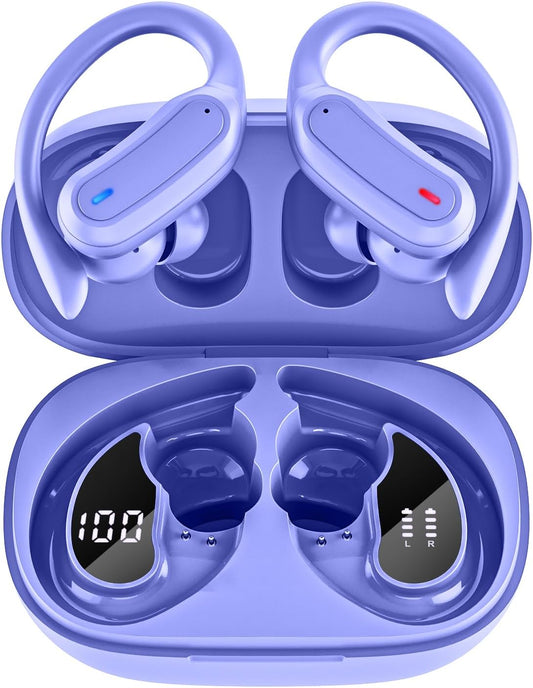 Wireless Earbuds, Bluetooth 5.4 Headphones, True Wireless Stereo Earphones with IPX7 Waterproof, Noise Cancelling Mic, Fast Charging and Comfort Fit Ear Buds for Sports/Workouts - Purple