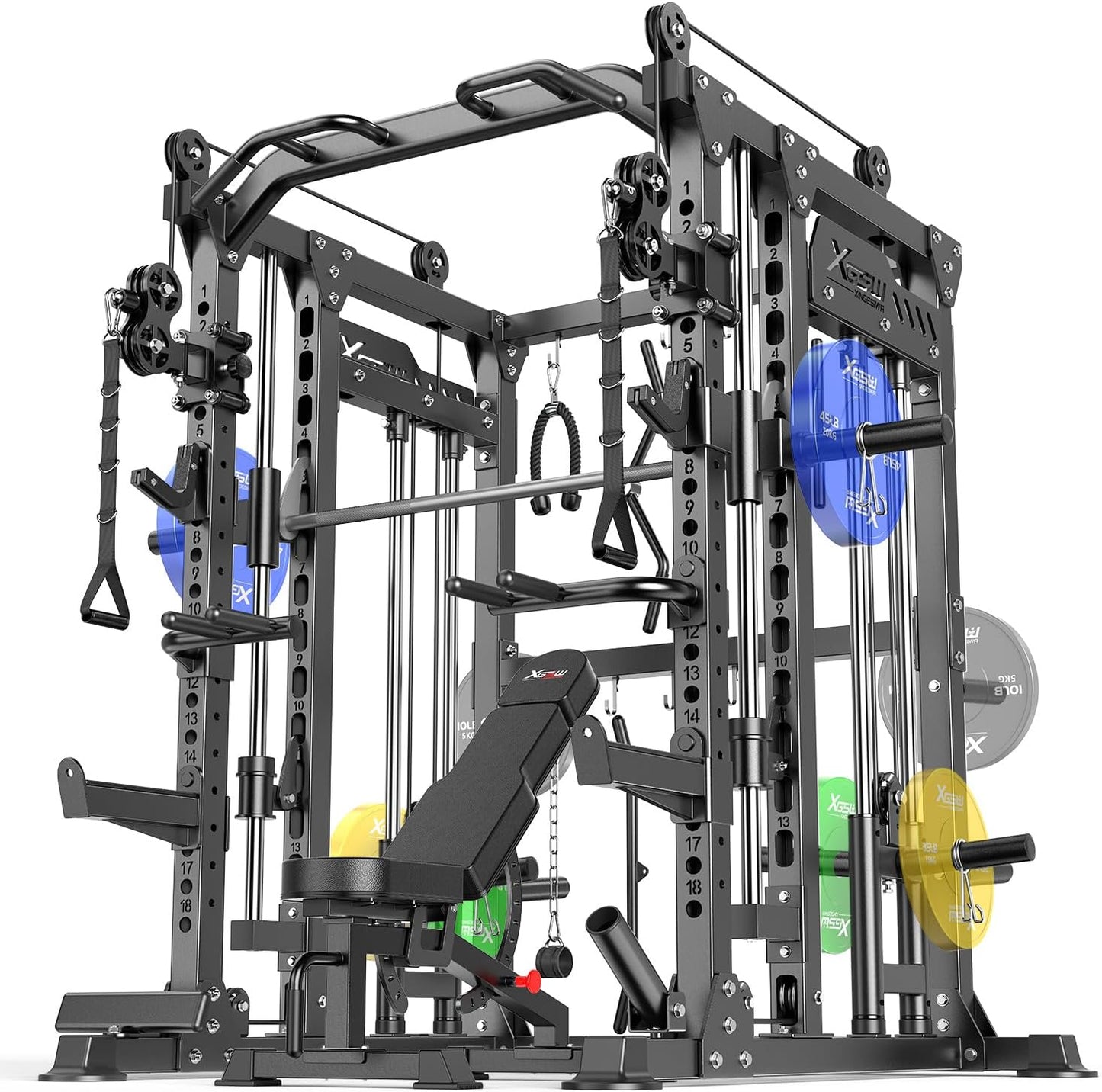 Power Cage,1600lbs Multi-Function Power Rack with Adjustable Cable Crossover System and More Training Attachment, Weight Cage for Home Gym