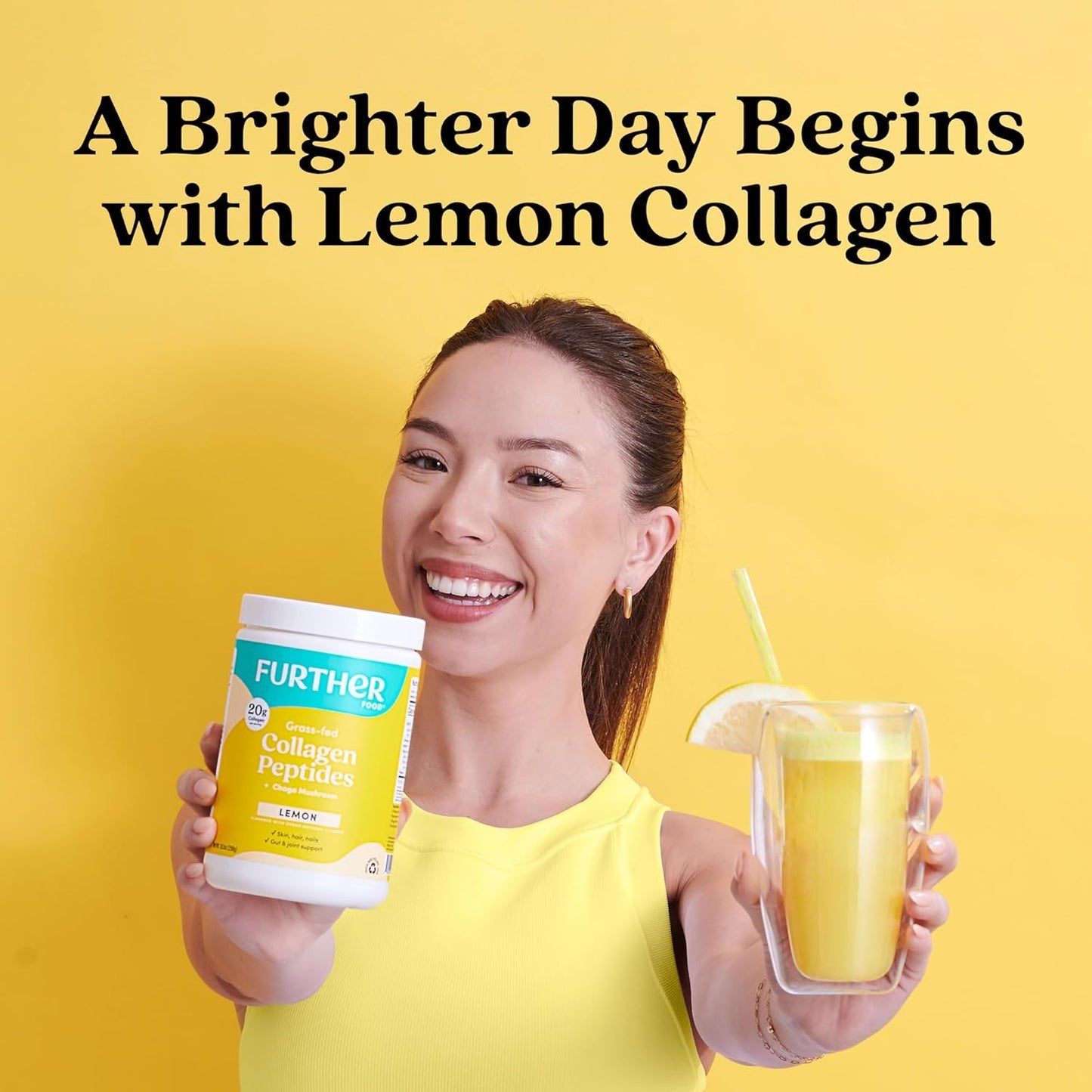 Further Food Lemon Collagen Peptides Powder, Grass-Fed Pasture-Raised Hydrolyzed Type 1 & 3 Protein, Gut Health + Joint, Hair, Skin, Nails, Paleo Keto Sugar-Free 10.50 oz