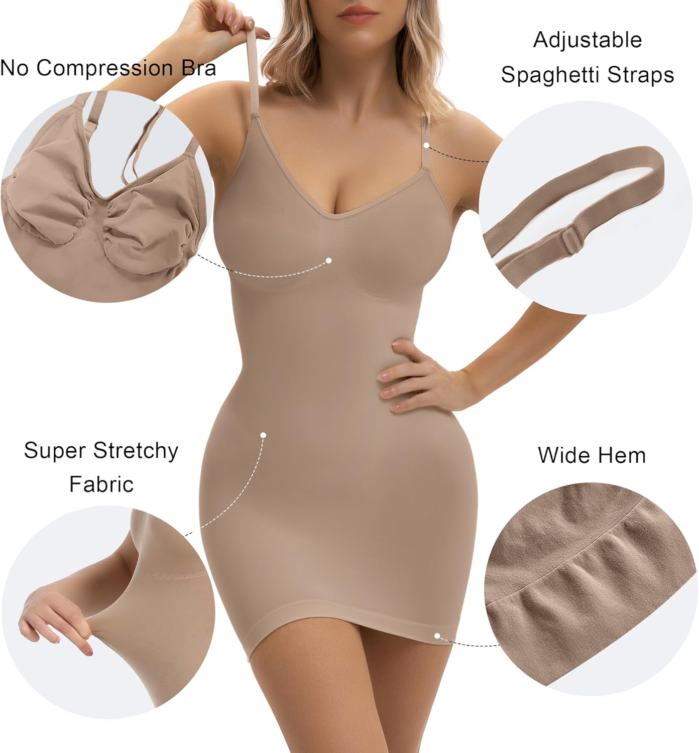 SHAPERX Strapless Shapewear Dress for Women Tummy Control Seamless Full Body Shaper Slip with Removable Straps