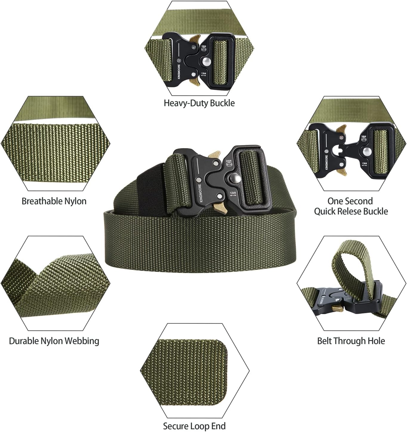 KingMoore Men's Tactical Belt Heavy Duty Webbing Belt Adjustable Military Style Nylon Belts with Metal Buckle