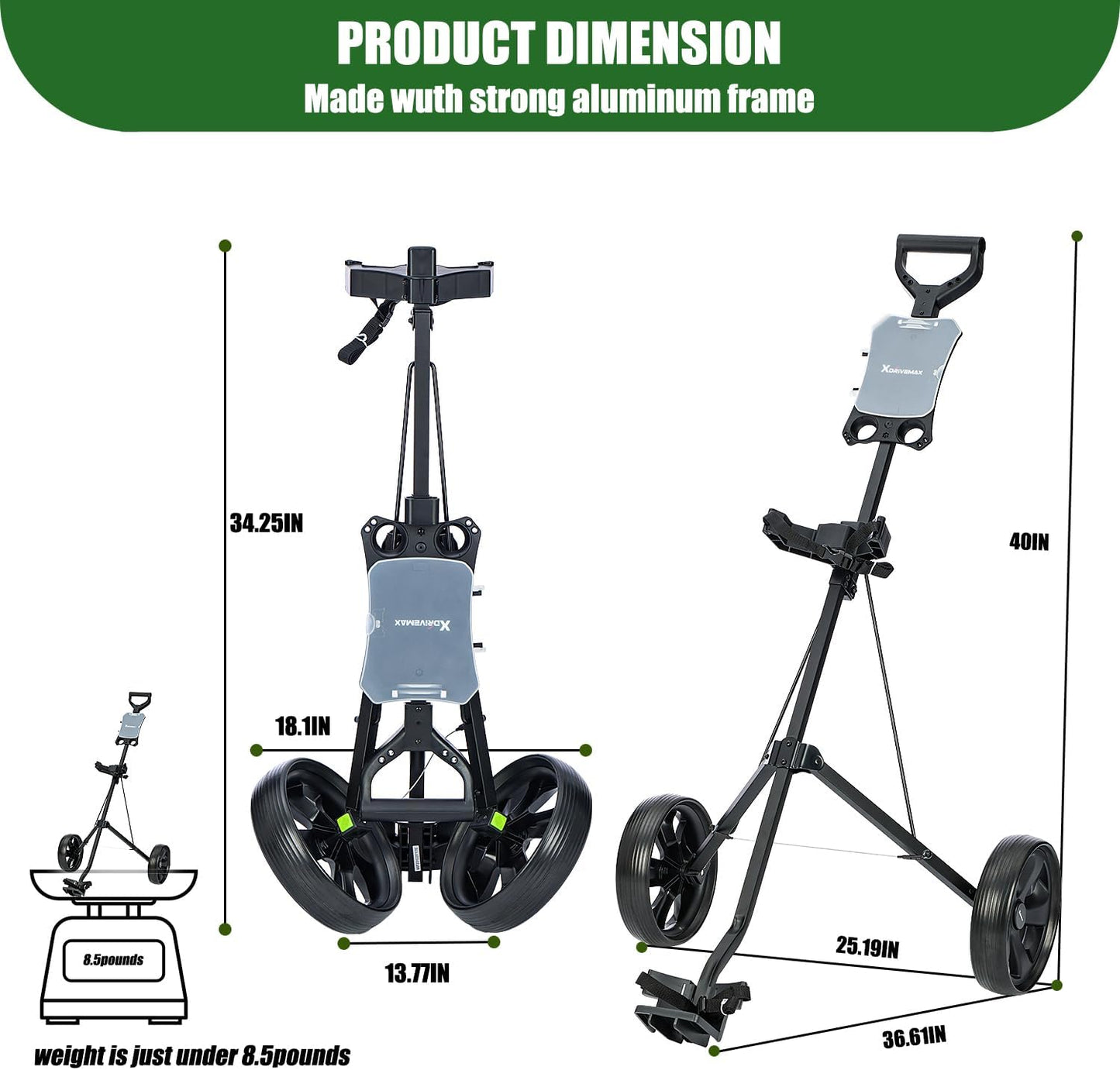 Golf Push Cart Series: 2-Wheel, 3-Wheel, 4-Wheel & 360° Swivel Front Wheel