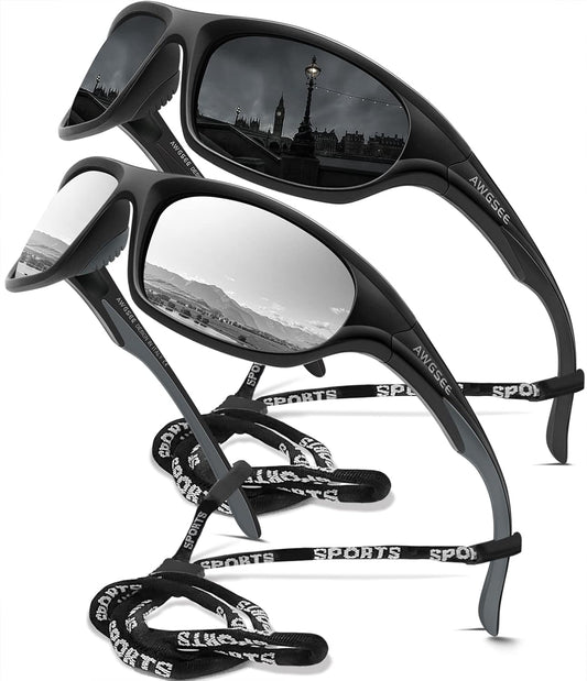 Polarized Sports Sunglasses for Men,TR90 Unbreakable Frame Sunglasses for Fishing Driving Cycling UV400 Protection