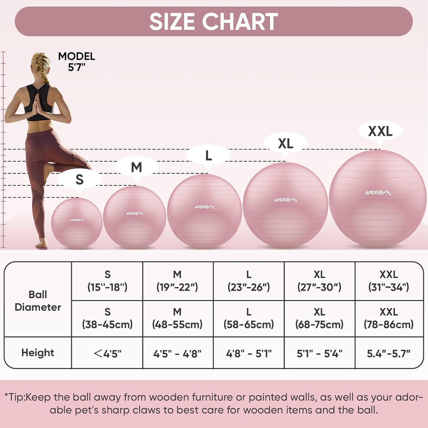 APEXUP Yoga & Pilates Ball - Anti Slip Heavy Duty Gym Ball for Fitness, Balance & Core Workout