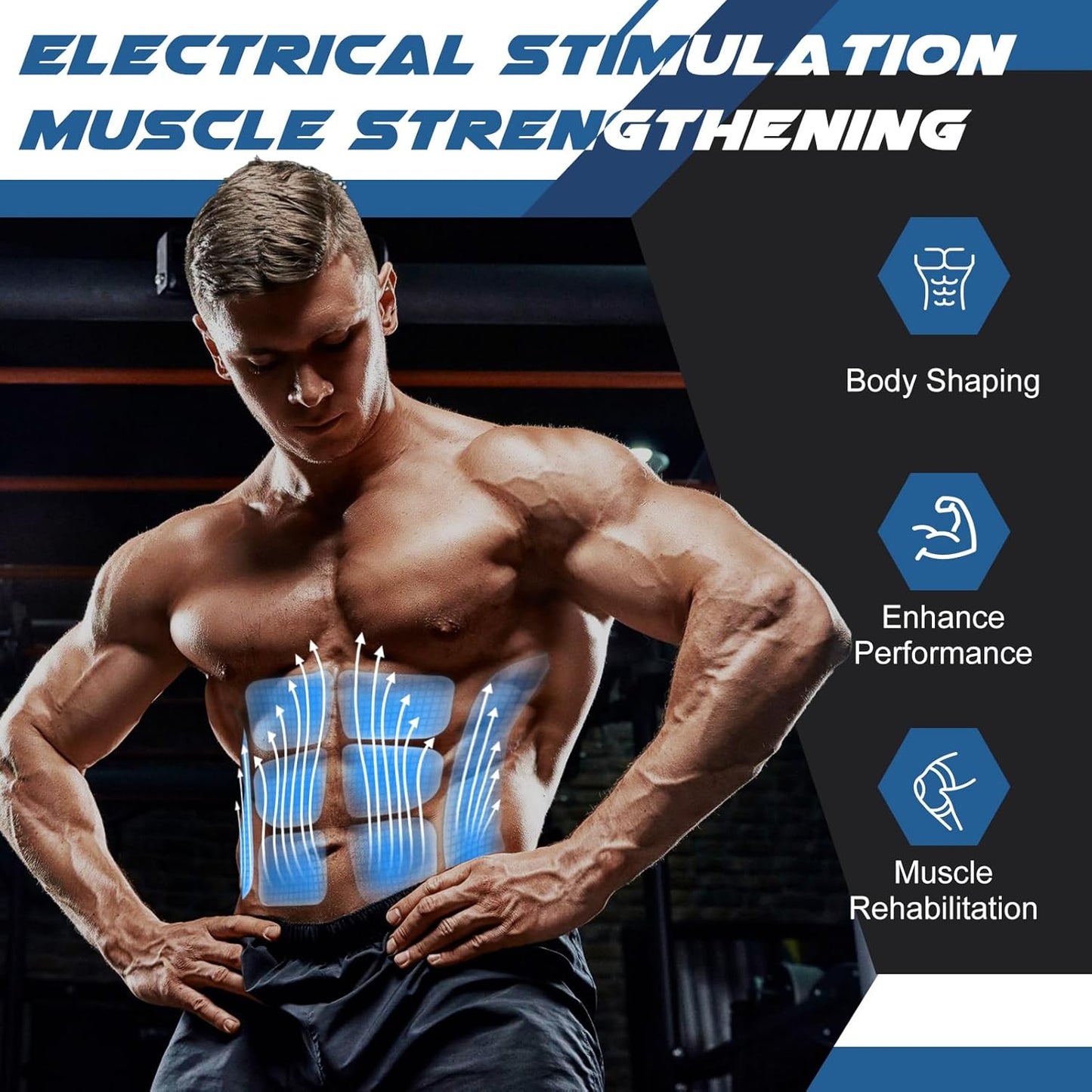 FDA Cleared - MHD TENS Muscle Stimulator - Dual TENS & PMS Functions, 12 Programs for Easy Abs Muscle Stimulation and Activation, Home Gym Use