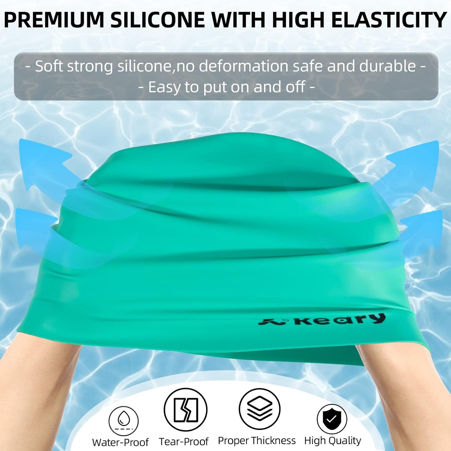 Keary Extra Large Swim Cap for Braids and Dreadlocks Extensions Weaves Long Hair, Waterproof Silicone Cover Ear Bath Pool Shower Swimming Cap for Adult Youth to Keep Hair Dry, Easy to Put On and Off