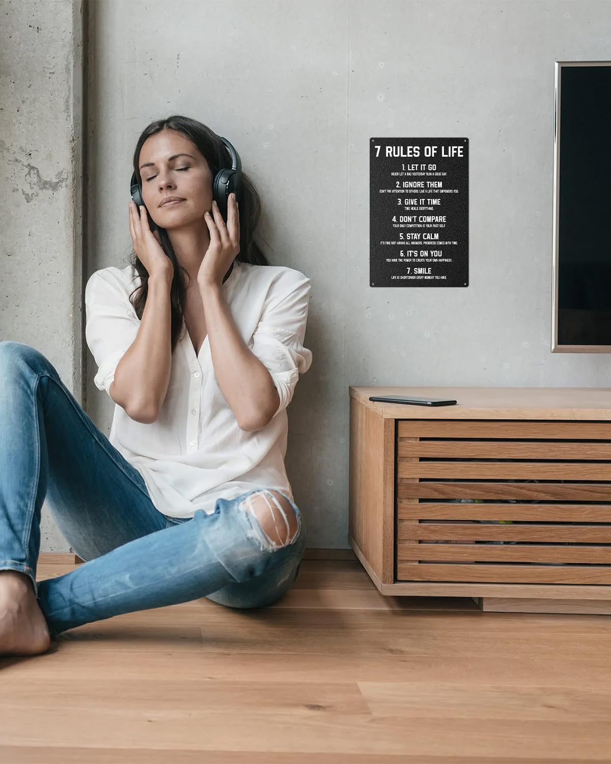 ALKB Inspirational Metal Sign for Teen Bedroom Decor - Motivational Wall Decor for Bedroom Office Girls, Boys, Teenager - 7 Rules of Life 8x12 Inch