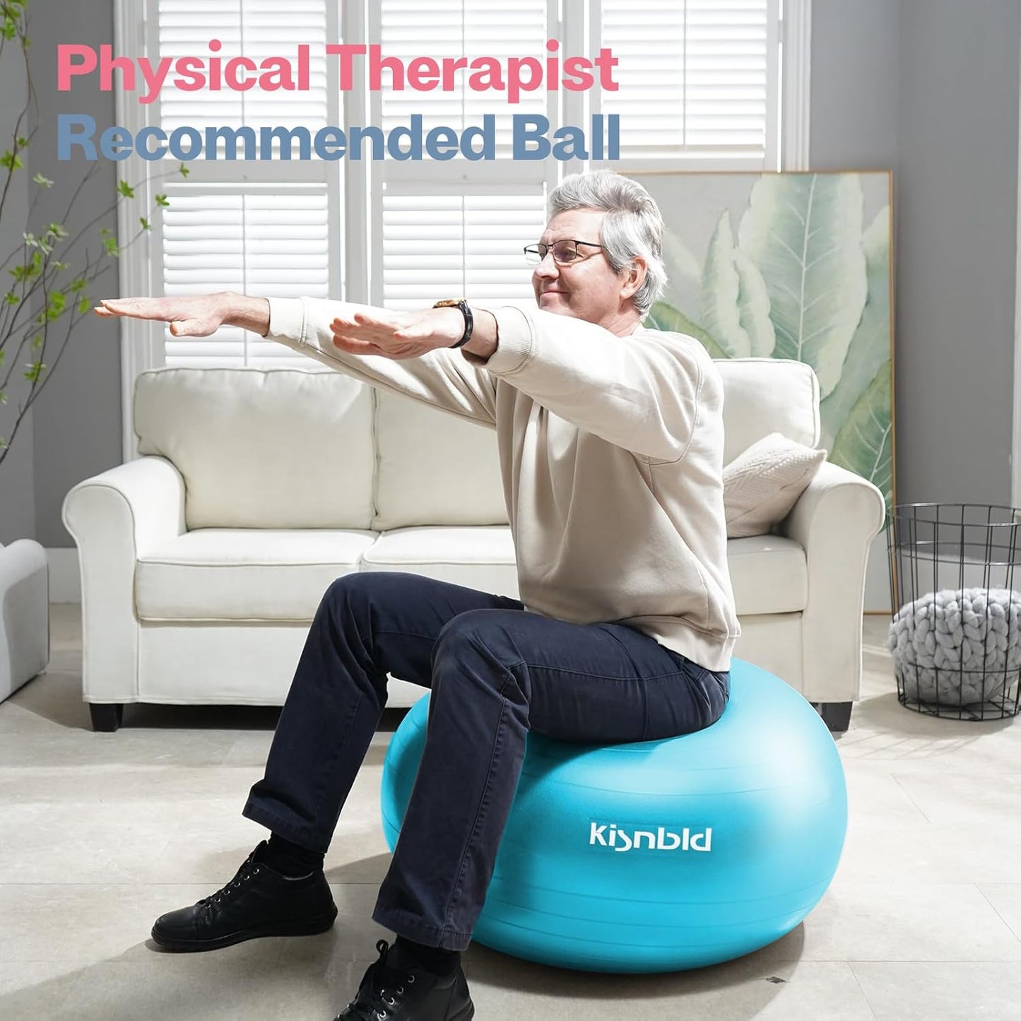 Exercise Ball, Extra Thick Yoga Ball for Workout Pregnancy Stability, 4 Sizes Anti-Burst Balance Ball with Foot Pump - Heavy Duty Fitness Ball Chair for Office, Home & Gym