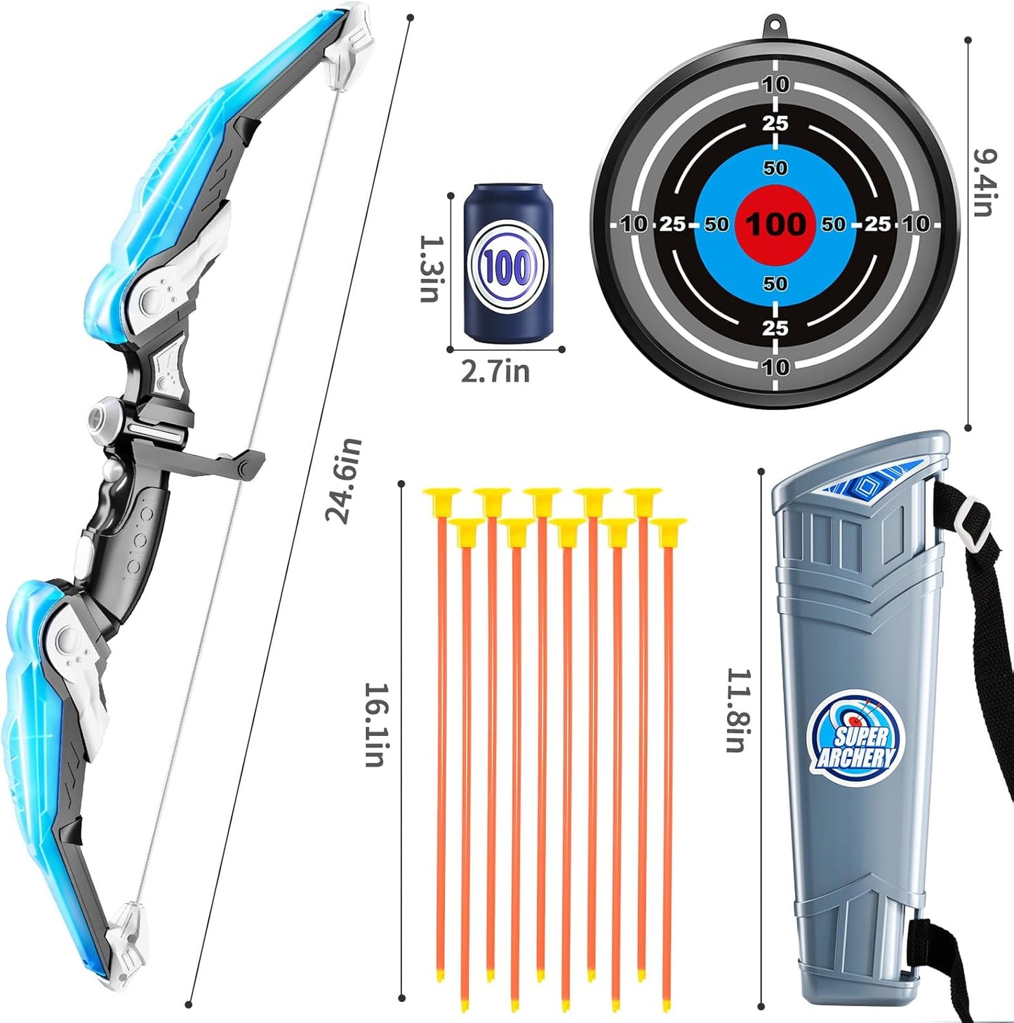 Bow and Arrow Set for Kids - LED Light Up Archery Set - Includes 10 Suction Cup Arrows, 4 Target & Shoulder-Strapped Quiver, Outdoor Toys Archery Boys Toys Gifts for 3-12 Years Old Boys Girls