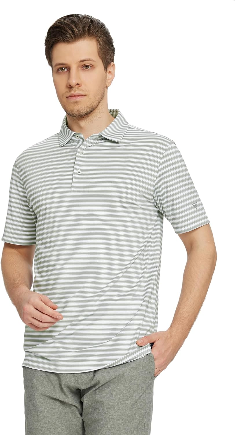 M MAELREG Golf Shirts for Men Short Sleeve Dry Fit Casual Striped Performance Moisture Wicking Collared Mens Polo Shirts