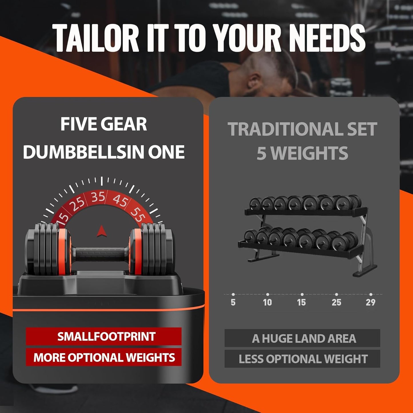 VEICK 25/55 lbs Adjustable Dumbbell with Anti-Slip Turning Handle, Fast Adjust Weight for Men Women, Exercise Equipment with Tray for Home Gym Full Body Workout Fitness