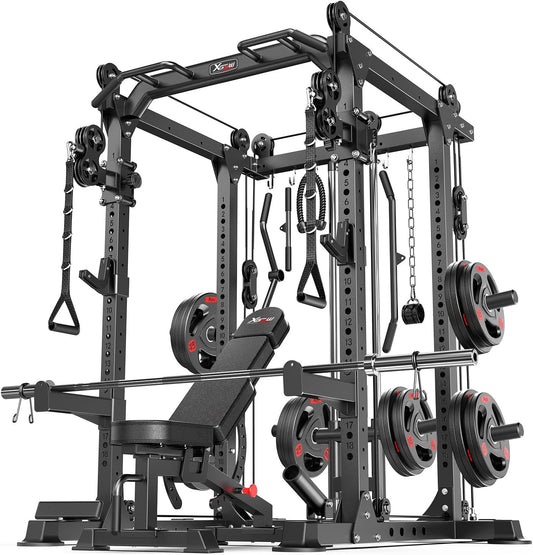 Power Cage,1600lbs Multi-Function Power Rack with Adjustable Cable Crossover System and More Training Attachment, Weight Cage for Home Gym