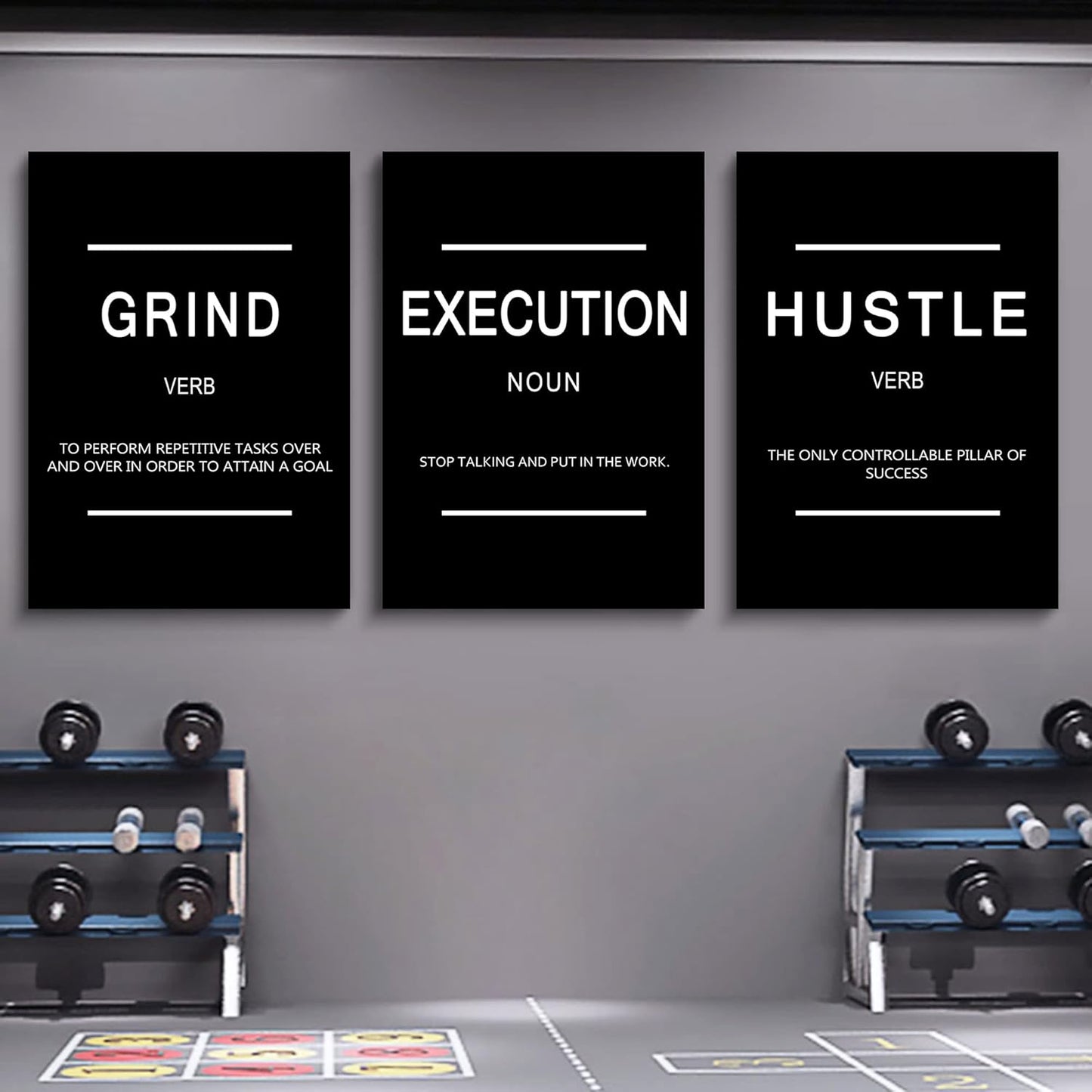 Framed Canvas Wall Art Success Quote, Office Wall Art, Black Large Poster, Positive Motivational Set of 3 Prints, Execute Failure Definition, Inspirational Print (B-3pcs,24x36inchx3pcs)