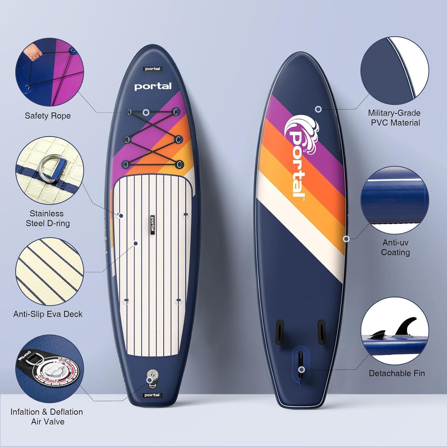 PORTAL SUP Inflatable Paddle Board for Adults 10'6'' Stand Up Paddleboard,Non-Slip Deck Blow up Paddle Boards with Adjustable Paddle, Carry Bag, and Repair Kit
