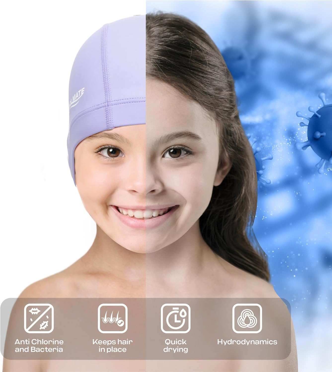 COOLMATE Fabric Swim Cap for Adult Women Men Kid 3 4 6 8 14 16, Silicone Water Resistant Layer, Cloth Swim Cap Gifts for Swimmers, Lightweight for Pool, Lap Swimming (1 pc)