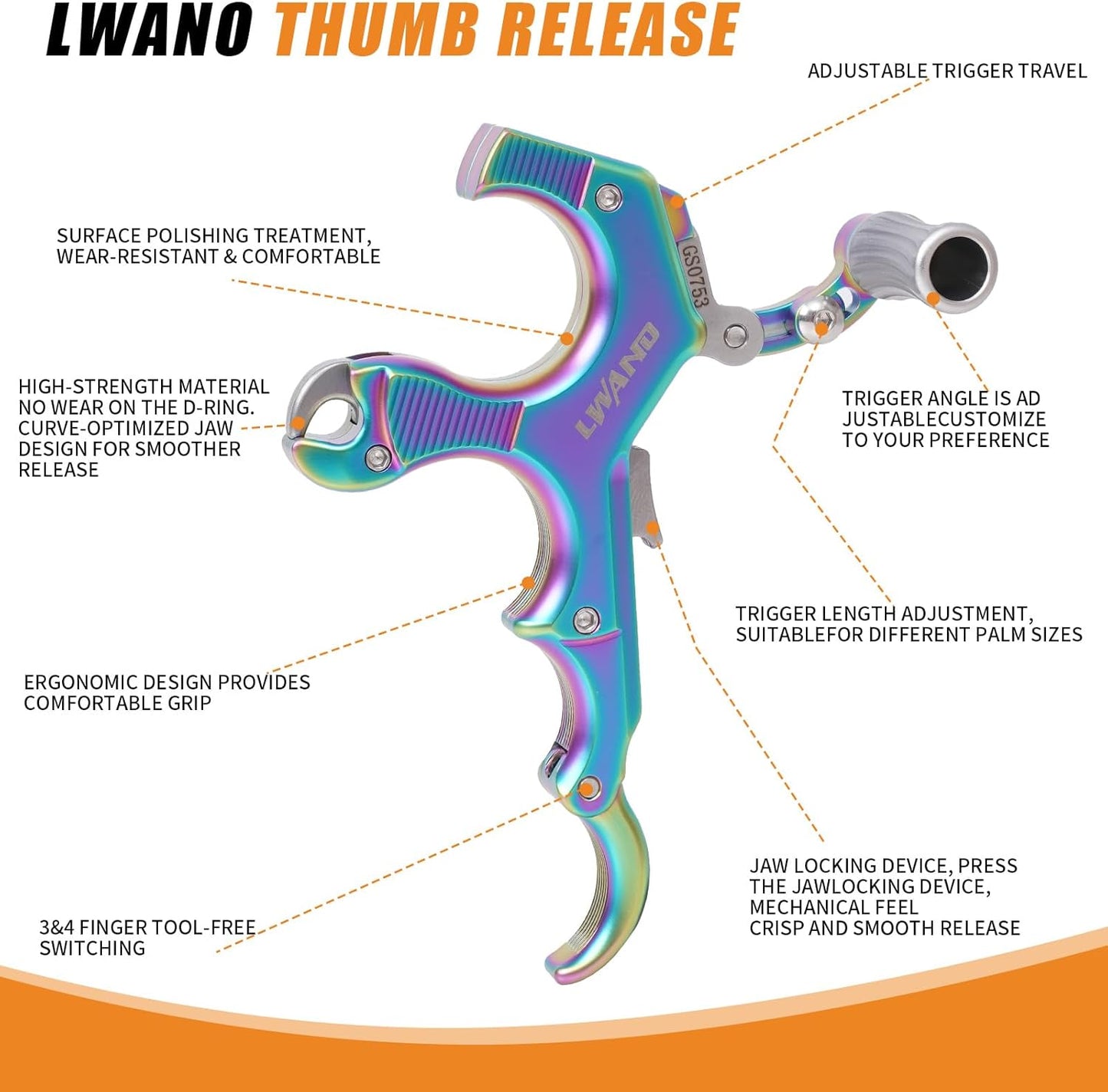 LWANO Archery Compound Bow Release Aids Trigger 3-4 Finger Adjustable Wristband Thumb Arrow Release Aids for Adults Youth Hunting Shooting Training Accessories