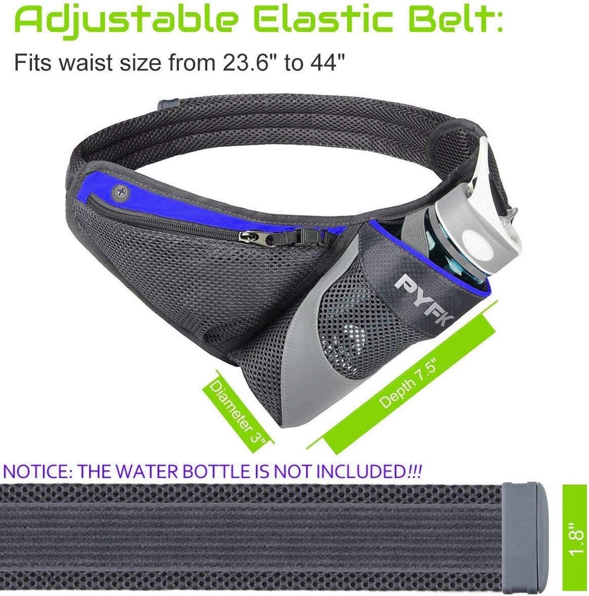 PYFK Running Belt Hydration Waist Pack with Water Bottle Holder for Men Women Waist Pouch Fanny Bag Reflective