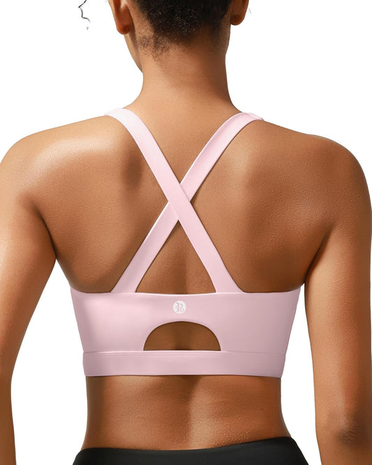 RUNNING GIRL Sports Bra for Women High Support Molded Cup Strappy Running Sports Bras with Sewn in Pads