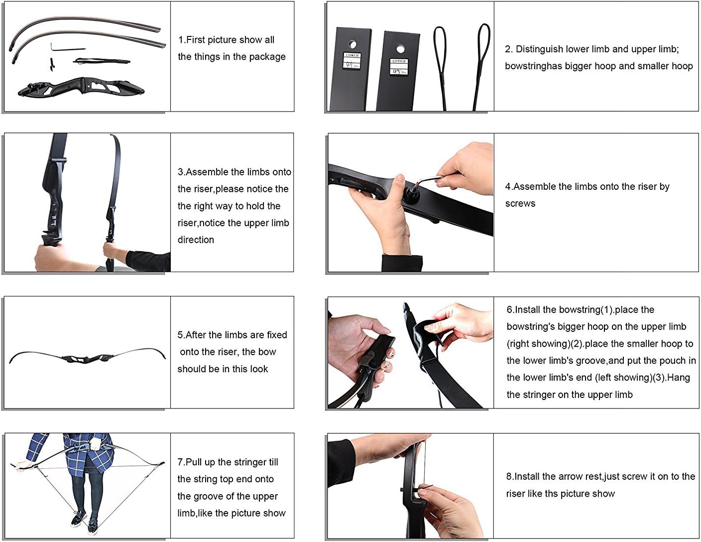 TOPARCHERY Archery 56" Takedown Hunting Recurve Bow Metal Riser Right Hand Black Longbow