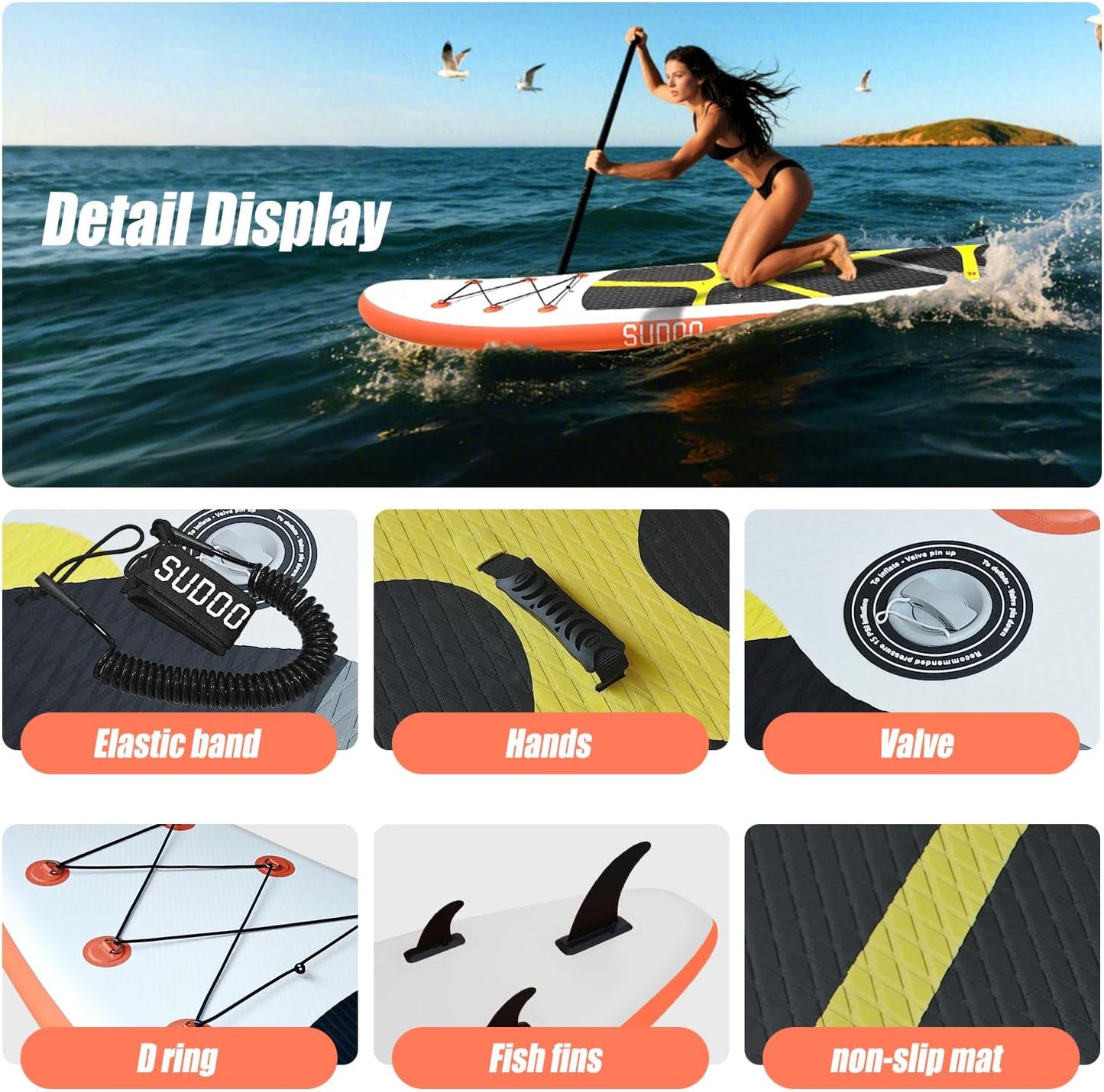 Inflatable Stand Up Paddle Board 10‘x30‘‘- Ultra-Light SUP with Backpack, Pump, Paddle, Coil Leash, 3 Fins, Repair Kit, Stable Design, Non-Slip EVA Deck for Adults & Youth