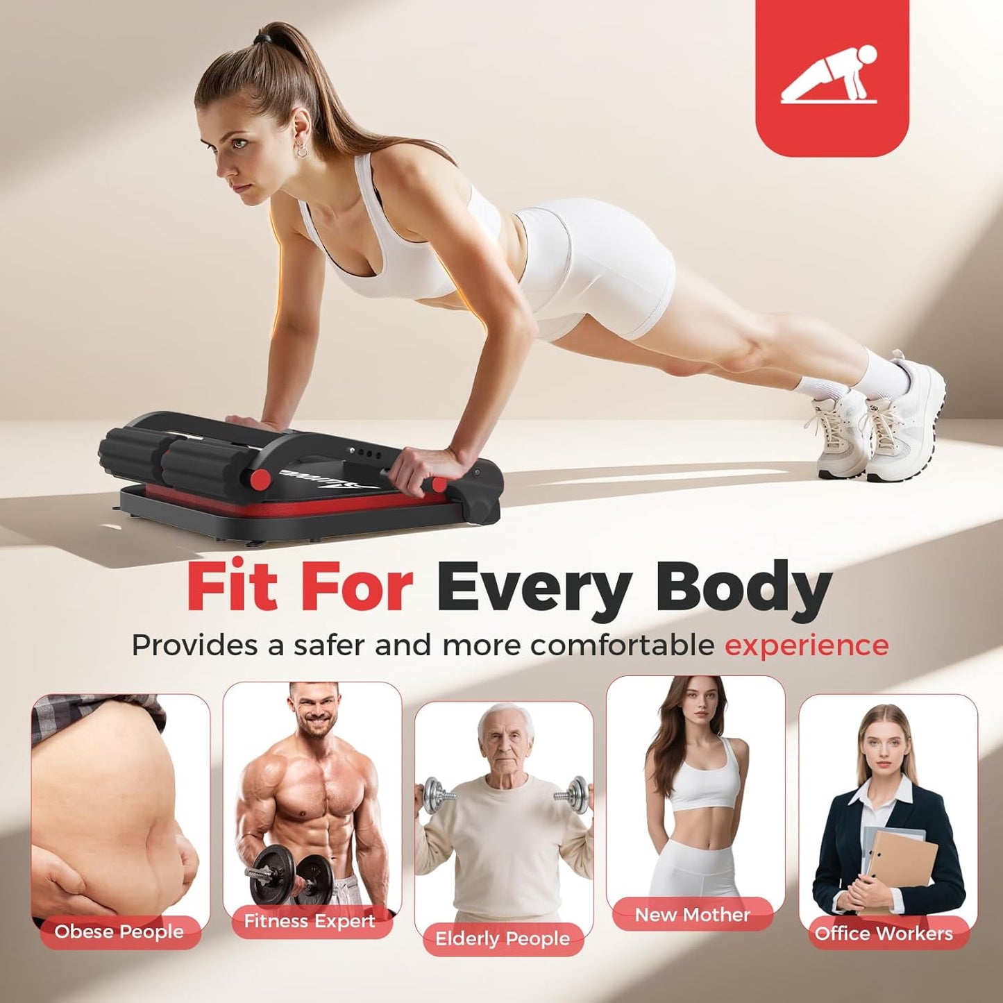 Ab Machine,Sit Up Exercise Equipment& Core Machine, Workout Equipment,Adjustable Ab Trainer with 3 Resistance Levels and Removable Auxiliary Handle,Home Gym Fitness Equipment for All Ages