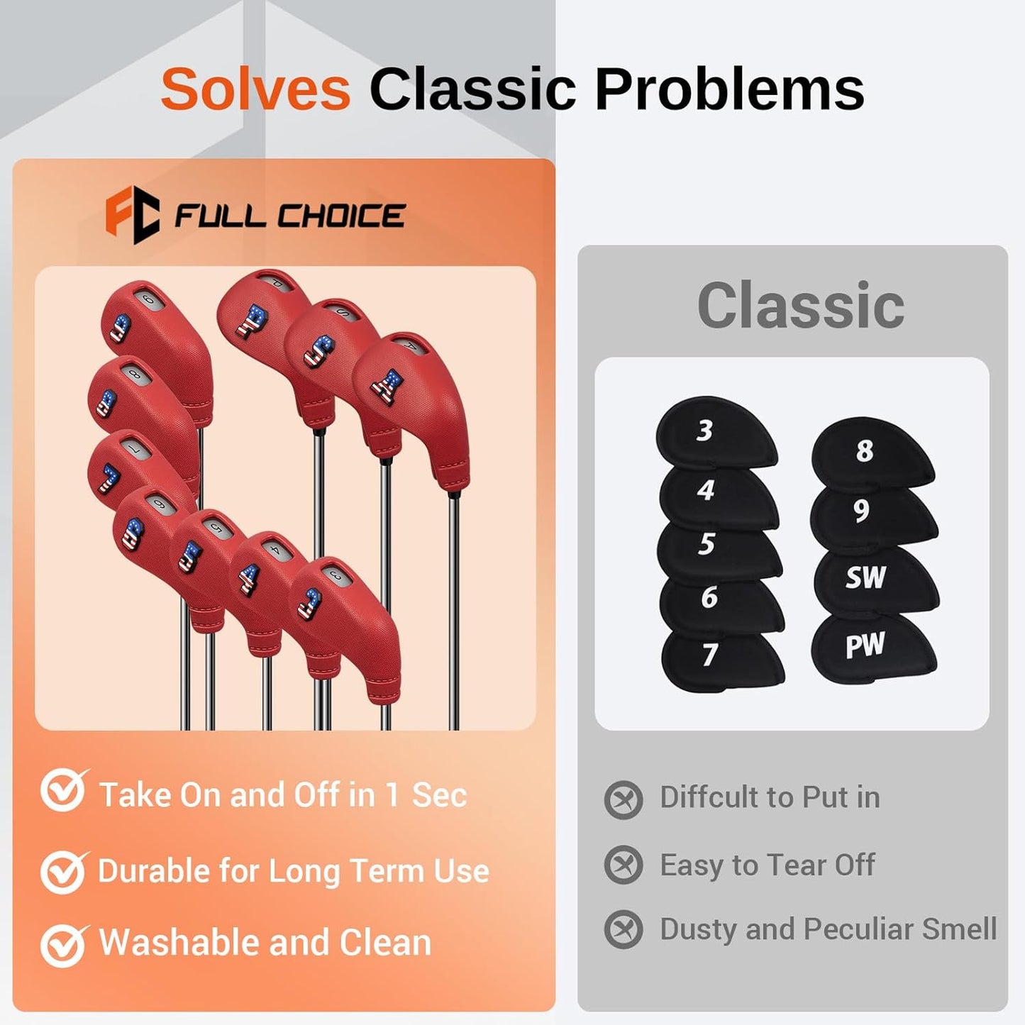 10pcs EVA Golf Club Covers – 7 Iron & 3 Wedge Covers with Numbers – Washable, Wear-Resistant Protection – Easy On & Off for Golf Irons & Wedges