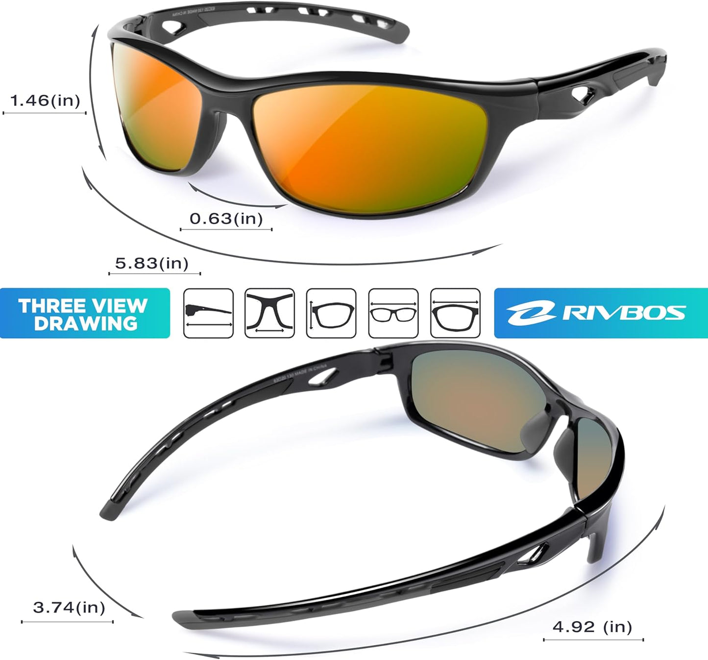 RIVBOS Sunglasses for Men Women Polarized UV Protection Sports Fishing Driving Shades Cycling RB833